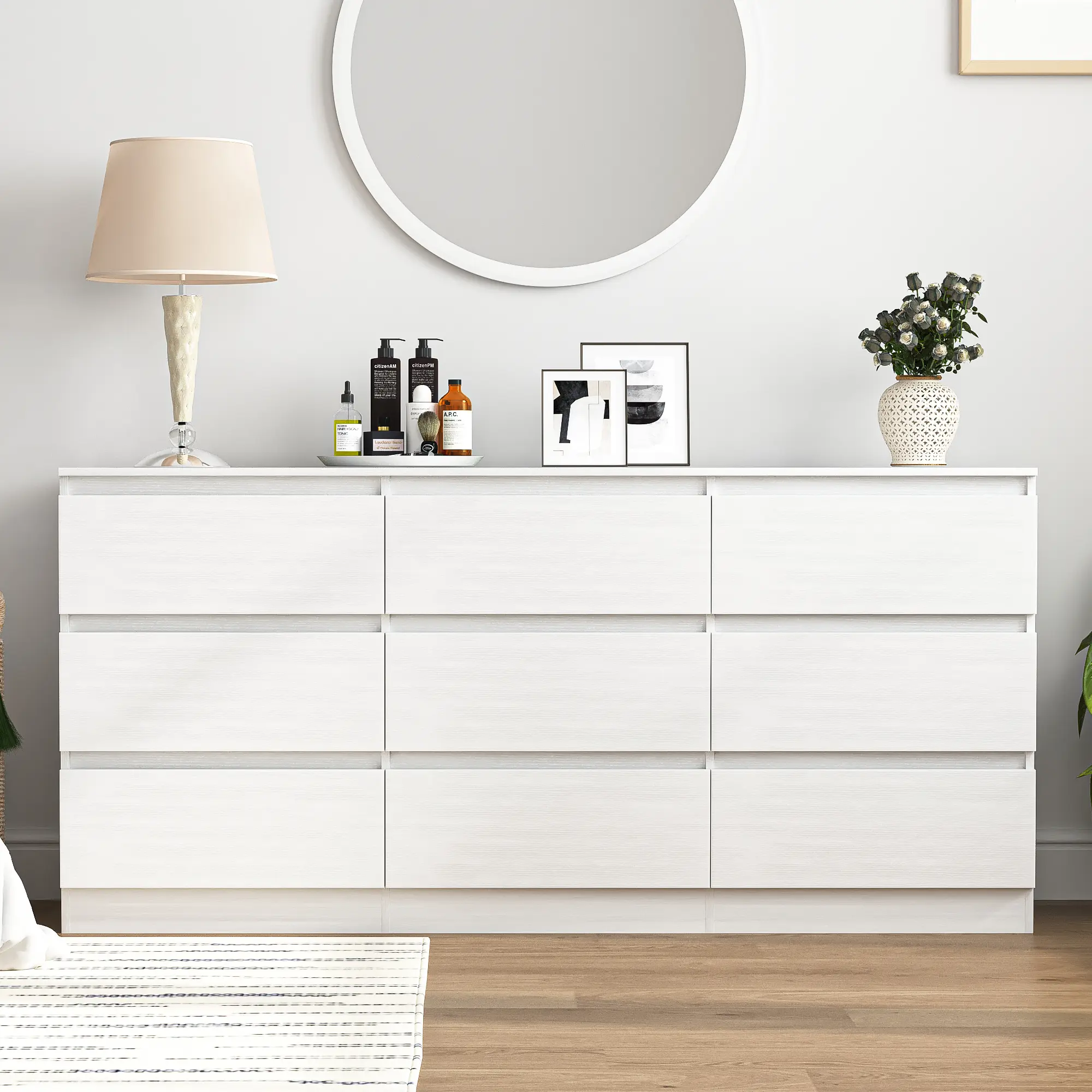 Sturdy Modern 9-Drawer Dresser,59'' Wide Storage Cabinet With Waterproof Top & Smooth Sliding Drawers,Anti-Tip Safety Design,Large Chest Of Drawers For Bedroom Living Room