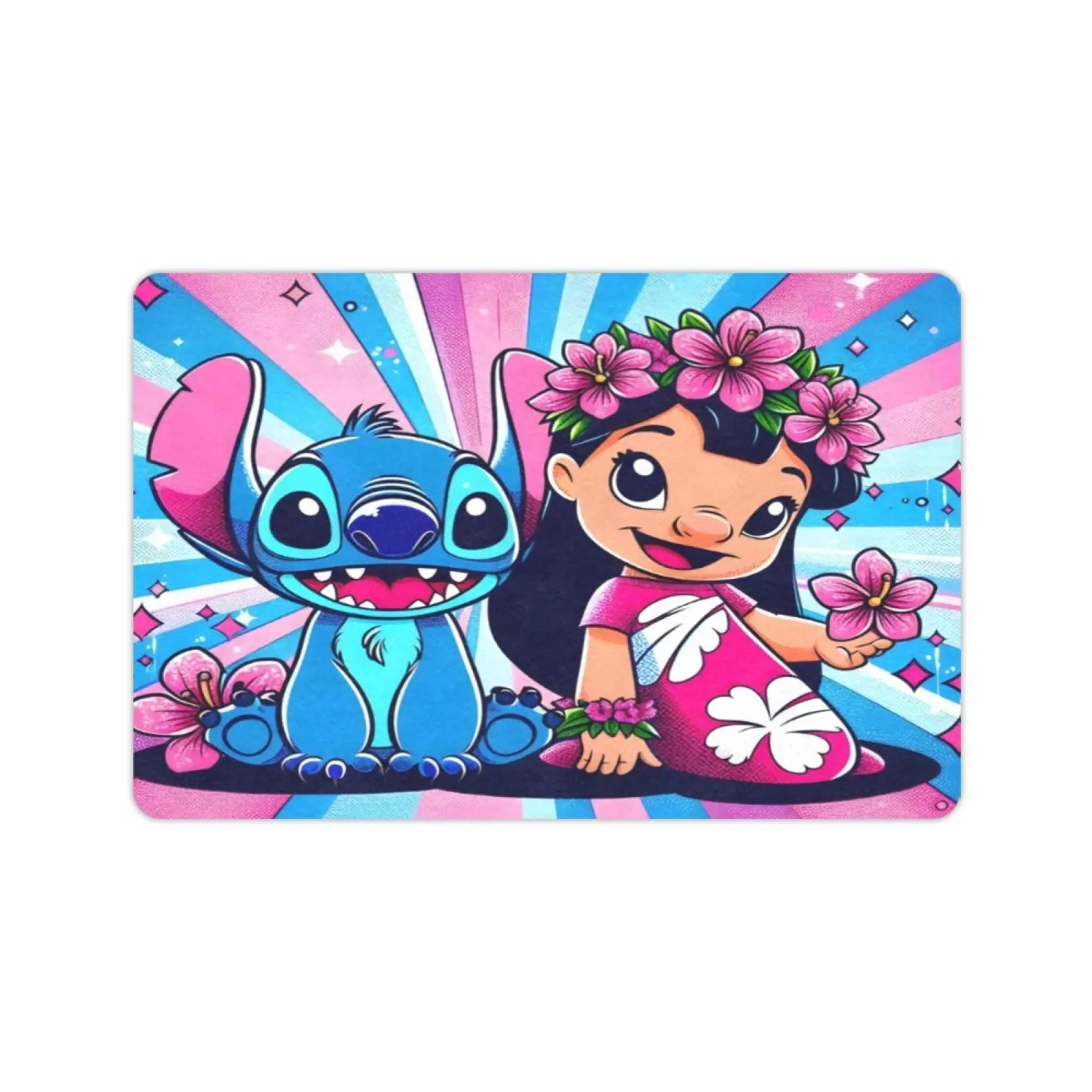 DISNEY CLASSIC Lilo & Stitch Hawaiian Floral Print Doormat, Non Slip Low Profile Floor Rug, Cute Cartoon Anime Indoor Outdoor Entrance Mat For Home Bedroom Decor