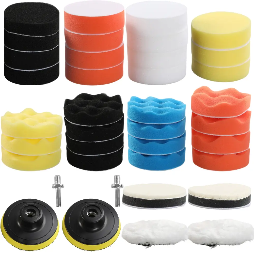 38 Pieces Car Polishing Pad Kit 3 Inch Buffing Pads Foam Polish Pads Polisher Attachment for Drill,Car Washing Maintenance Tools