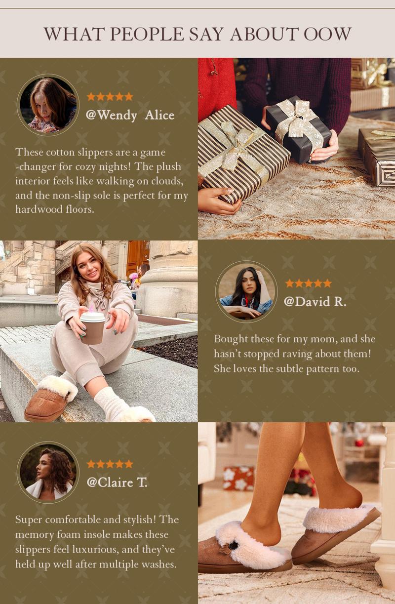 OOW Western Fluffy Slippers for Women with Memory Foam Comfy Houes Cowgirl Boot Slippers for Bedroom Indoor Square Toe Winter Walking Shoes Chestnut