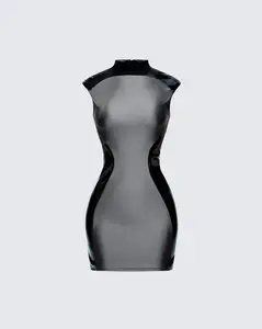 Marea Black Vinyl Contour Dress