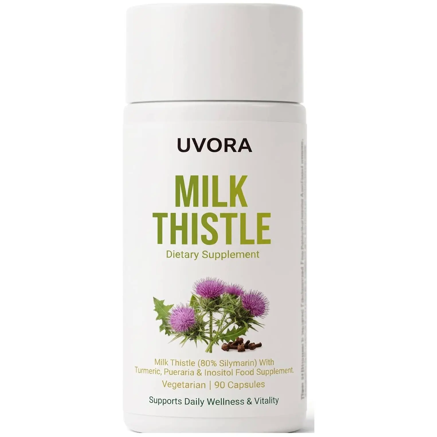 Uvora - Milk Thistle Detox, Milk Thistle Supplement, 90 Caps | 300mg Liver Support Supplement, 80% silymarin, Inositol, vitamin C, turmeric, dandelion, Herbal blend formula.