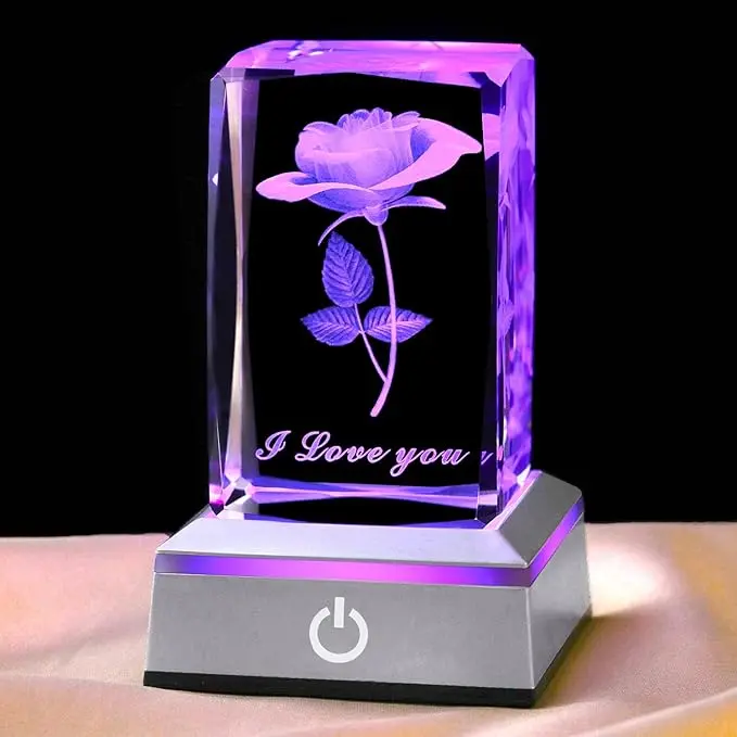 3D Rose Crystal Nightlight I Love You LED Multicolor Lamp Romantic Gifts for Couples Her Him Girlfriend Boyfriend Wife Husband Valentine’s Day Birthday Anniversary Christmas Home Decor BackToSchool