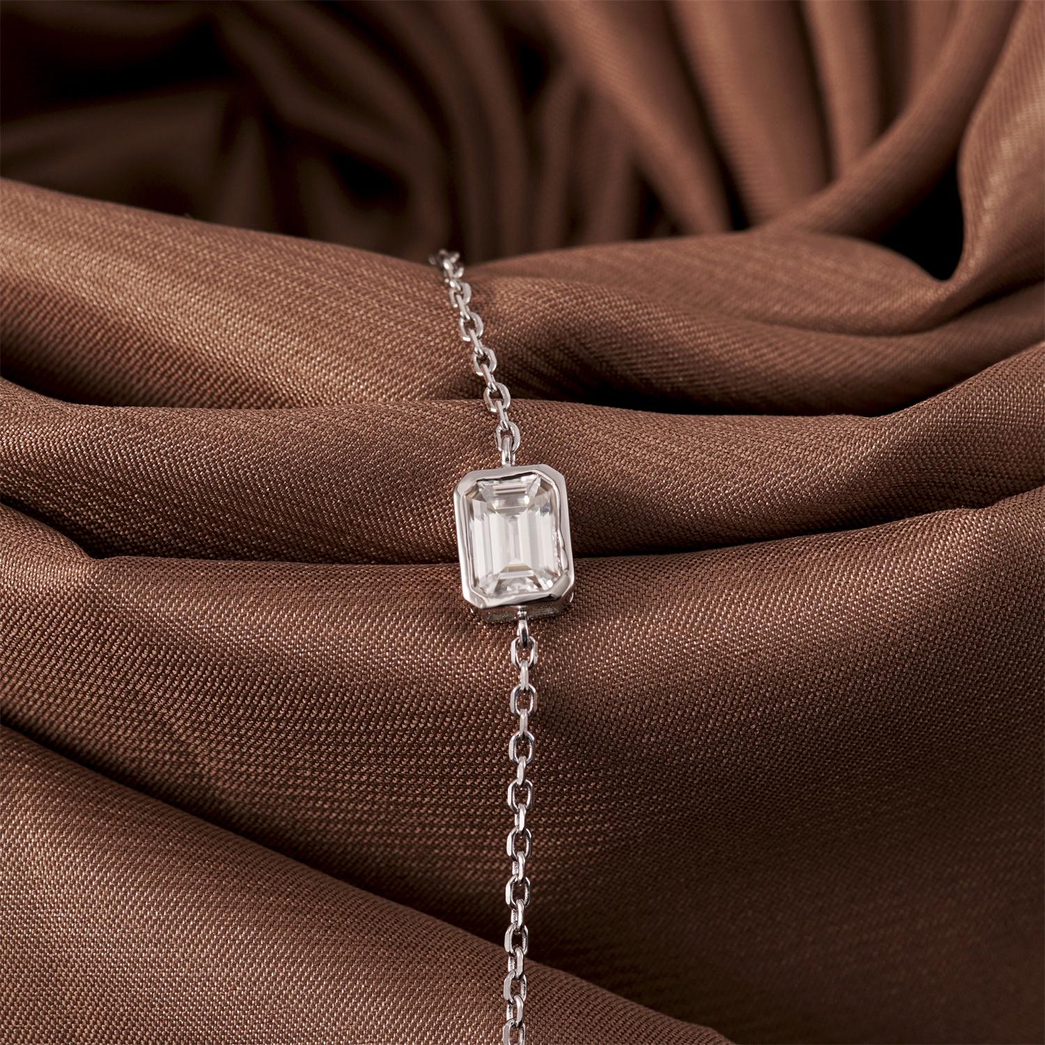 Delzzad 1ct Step Cut Bezel Bracelet Synthetic Moissanite S925 Sterling Silver Bracelet Chain Jewelry Birthday Engagement Wedding Anniversary Perfect Christmas Gifts