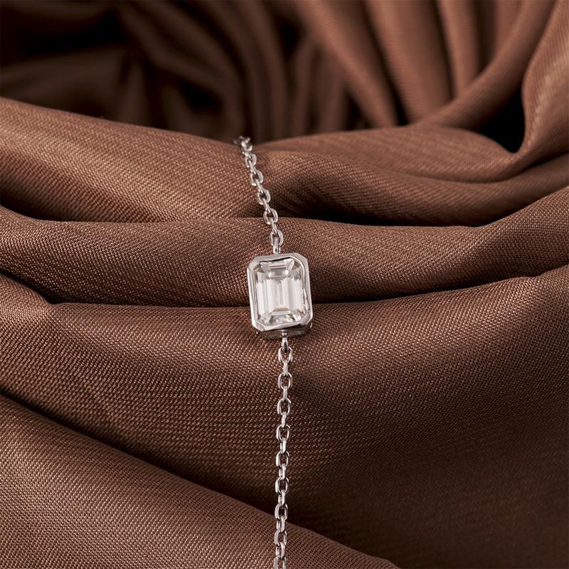 Delzzad 1ct Step Cut Bezel Bracelet Synthetic Moissanite S925 Sterling Silver Bracelet Chain Jewelry Birthday Engagement Wedding Anniversary Perfect Christmas Gifts