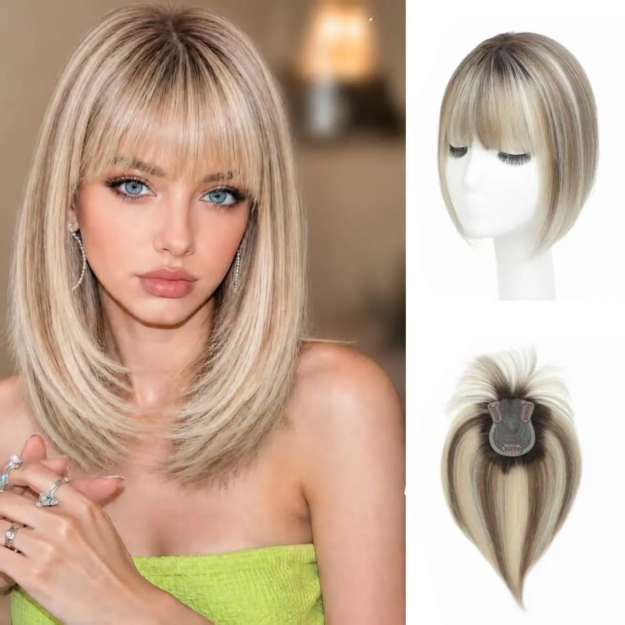 10-Inch Fringe Human Hair Topper, Soft Layered Cut, 3 Strong Fixed Clips, Ultra Lightweight Daily Hairpiece for Scalp & Hairline Coverage(Choose Hair Color Wisely)