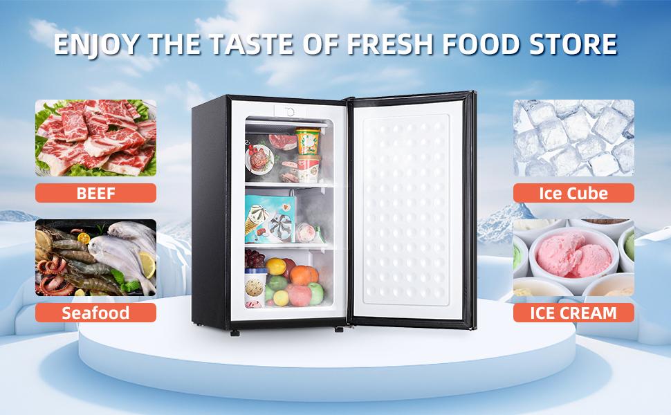 3.5 Cu.ft Upright Freezer Compact Mini with Stainless Steel Reversible Door Adjustable Thermostat Low Noise Energy Efficient for Dorms Apartments and Small Spaces Refrigerator