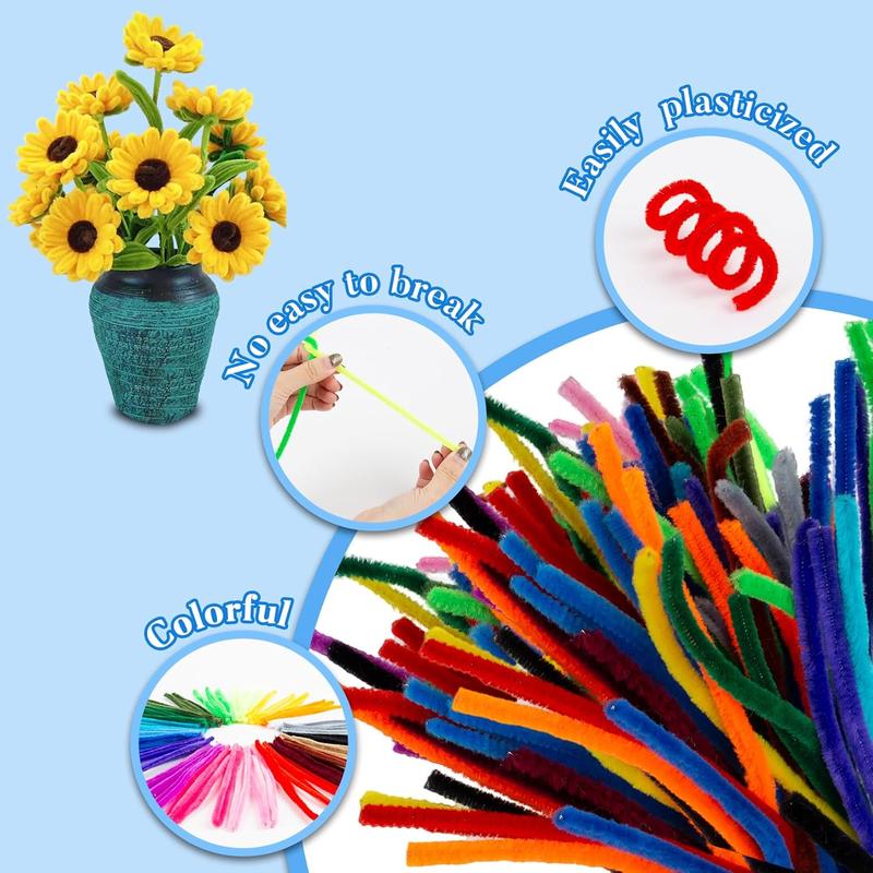 Pipe Cleaners Craft Supplies 200 PCS Chenille Stems Fuzzy Craft Wire Handicrafts Twisting Stick