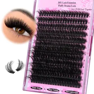 Fluffy Lash Clusters Thick 200D Volume Eyelash Clusters 14-20mm Wispy Individual Lashes D Curly Cluster Eyelash Extensions 240pcs DIY Lash Extension for Beginners