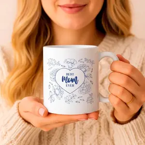 Best Mom Ever Ceramic Mug, Floral Coffee Cup, Mothers Day Gift, Mom Appreciation Gift