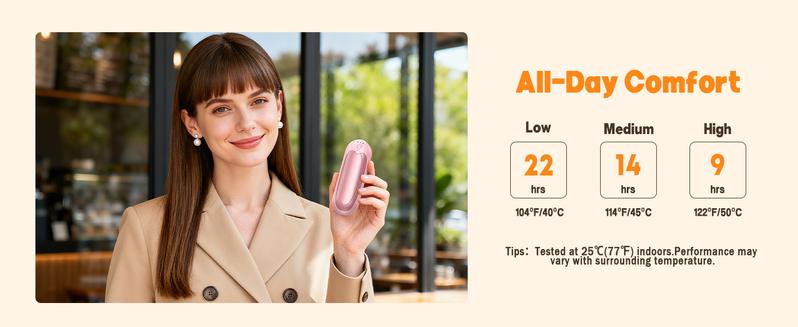 Hand Warmers 7000mAh Rechargeable 2 Pack,Electric Portable Pocket Heater with 3 Levels Warmth Instant 3-Second Heat 22h Marathon Warmth Gift for Women Men