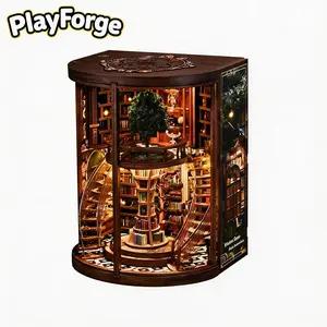 | Ships from USA | Wooden Book NOOK DIY Model Kit,Vintage Abstract Renaissance Style DIY Hut Hand-Assembled Booklet Toy House,3D Puzzle Country Style Wooden Shelf Decoration with Acrylic Dust Cover,Miniature Dollhouse Kit