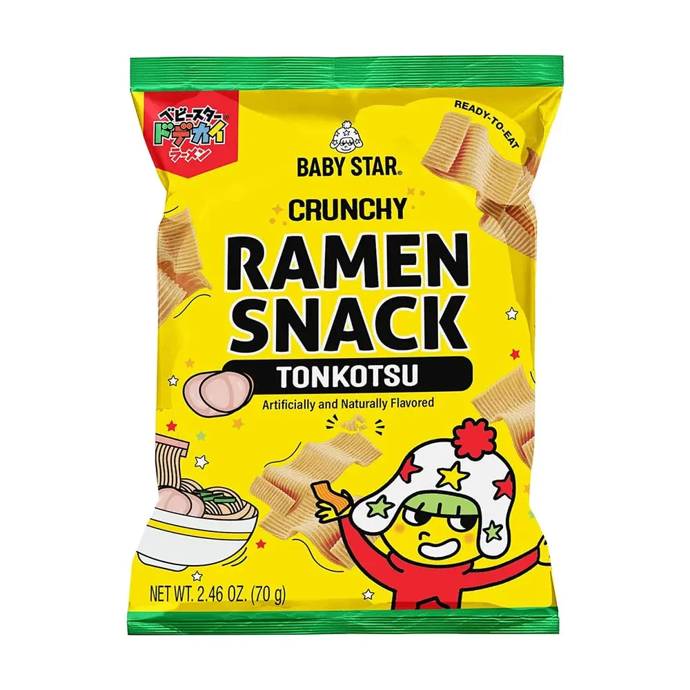 Baby Star Crunchy Ramen Snack Wide Tonkotsu 2.46oz - 6 Pack Crispy Beef Chips