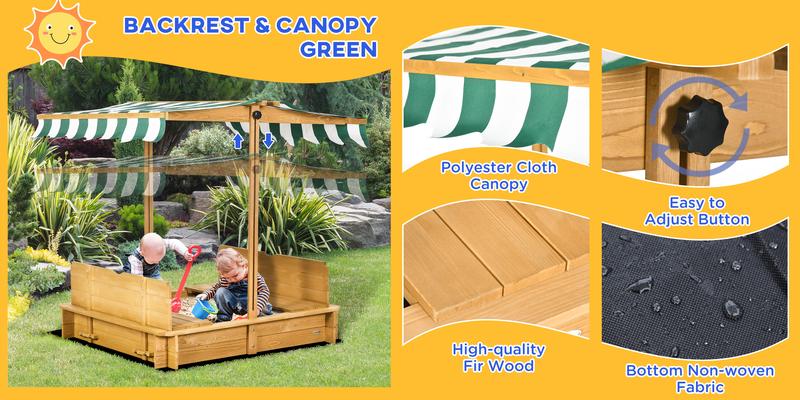 Outsunny Wooden Kids Sandbox Outdoor Children Play Equipment Activity Gift for Boys and Girls