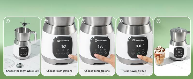 Maestri House Detachable  Powerful Milk Frother, MMF9304 Electric Stainless Steel Foam Maker for Milk Coffee Latte Kitchen Appliance