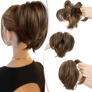 SEGOHAIR Claw Clip Short Ponytail Hair Extensions Messy Bun Hair Piece with Bendable Metal Wire Natural Fluffy Synthetic Straight Hairpiece