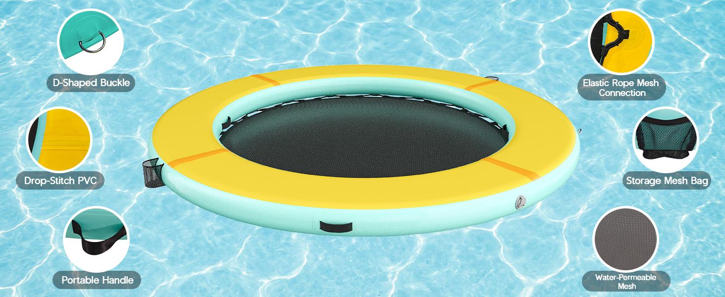 AMERLIFE 8FT/10FT/12FT Hexagon/Circle/Triangle Inflatable Water Hammock for Adults, Floating Raft Dock Platform with Mesh, Heavy Duty Water Float Dock for Lake, Beach, Summer Party