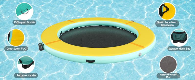 AMERLIFE 8FT/10FT/12FT Hexagon/Circle/Triangle Inflatable Water Hammock for Adults, Floating Raft Dock Platform with Mesh, Heavy Duty Water Float Dock for Lake, Beach, Summer Party