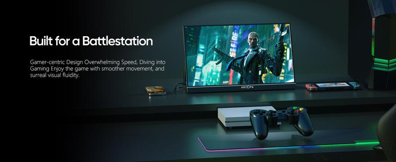 ARZOPA 16.1'' 144Hz Portable Monitor with Adjustable Foldable Kickstand, 100% sRGB 1920×1080P Full HD HDR 144HZ Portable Game Monitor, Ultra Slim - Eye Protection-External Second Screen Travel Monitor for Laptop/PC/Mac/PS3/4/5/Xbox Gift Ideas - Z1FC