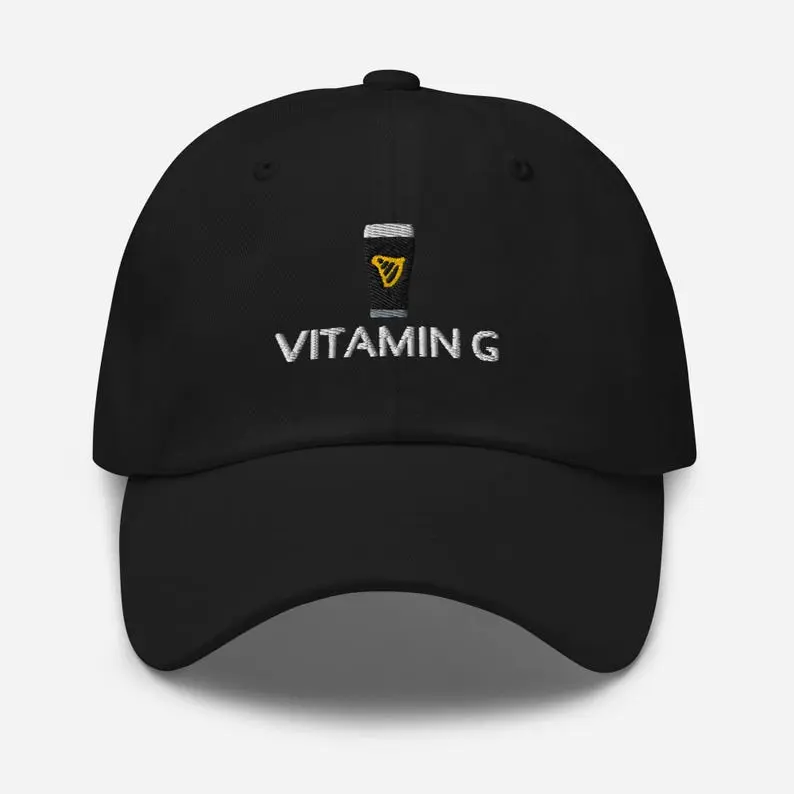Vitamin G Embroidered Dad Hat, Funny Guinness Inspired Beer Cap, Gift for Beer Lovers Irish Pubs, Cotton Twill Unisex Adjustable