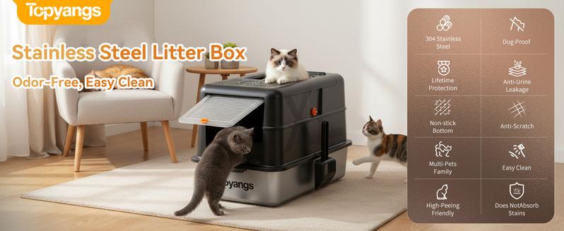 TOPYANGS XL Stainless Steel Trash Can (with Lid) features a high-sided, enclosed design for easy cleanup and effective spill prevention. Its flip-top lid allows for effortless emptying. Christmas gift