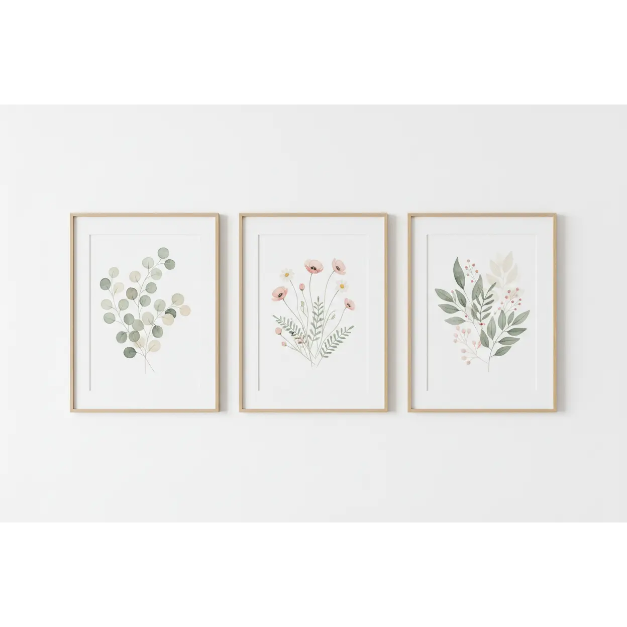 Botanical Watercolor Print Set (Set of 3) — Printable Wall Art
