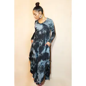 Brushed Black Tie Dye Maxi Dress