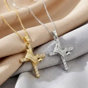 18k Gold and Silver Cross Matching Necklace for Couples Valentines Day Gift