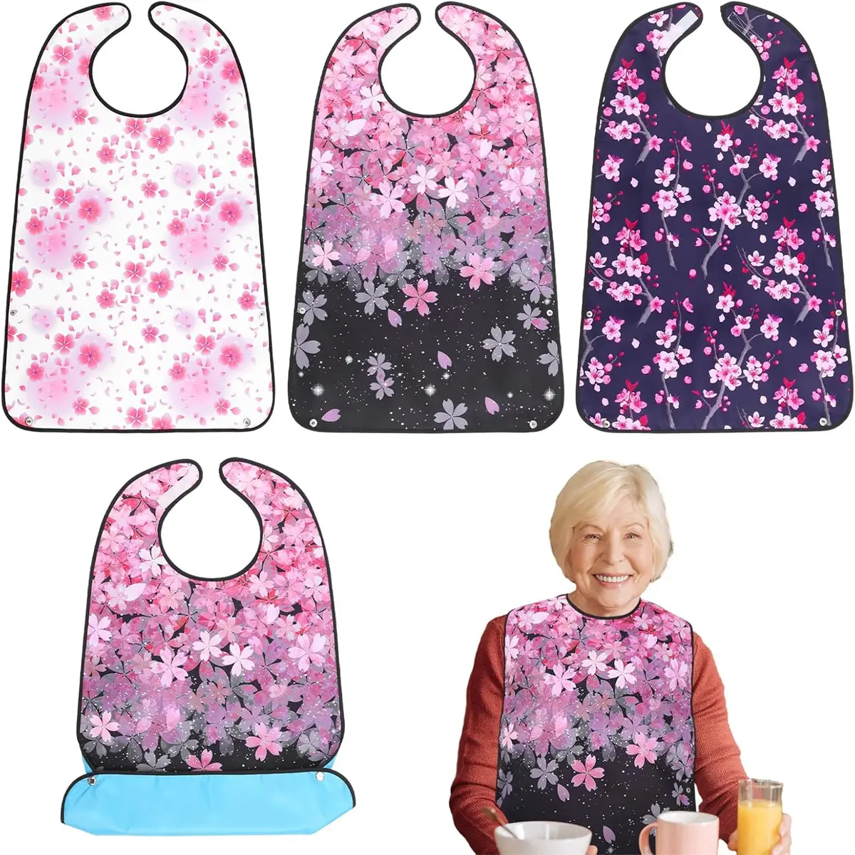 Female Adult 3PCS Washable Reusable Waterproof Polyester Clothing Protector Bibs with Optional Crumb Trap, Cute Aprons for Party Home Supplies
