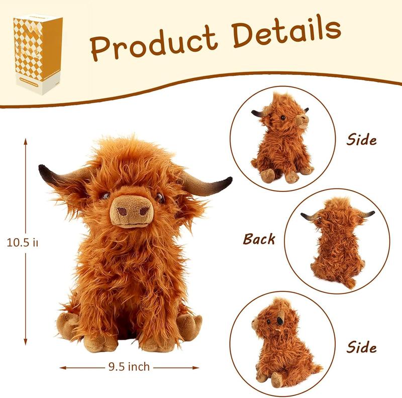 10.5 Inches Highland Cows Stuffed Animals, Cute Fluffy Cow Plush Figure