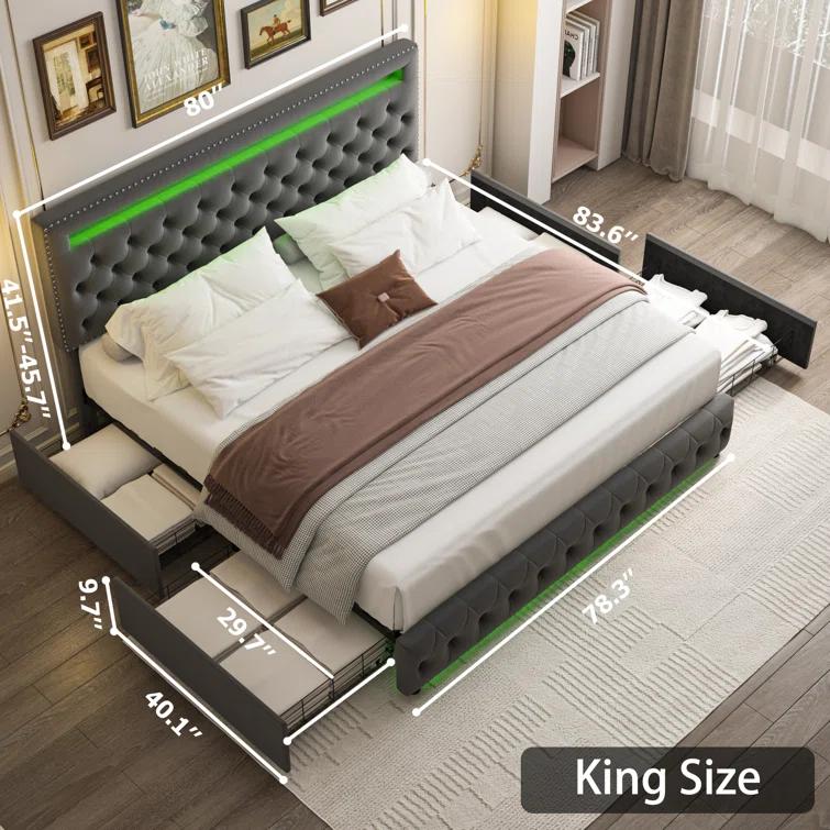 GEGOFORU Full LED Storage Bed Frame with 4 Drawers, RGB Upholstered Headboard with APP Control & Music Sync, Adjustable Headboard, No Box Spring Needed GEGOFORU Full LED Storage Bed Frame with 4 Drawers, RGB Upholstered Headboard with APP Control & Music Sync, Adjustable Headboard, No Box Spring Needed