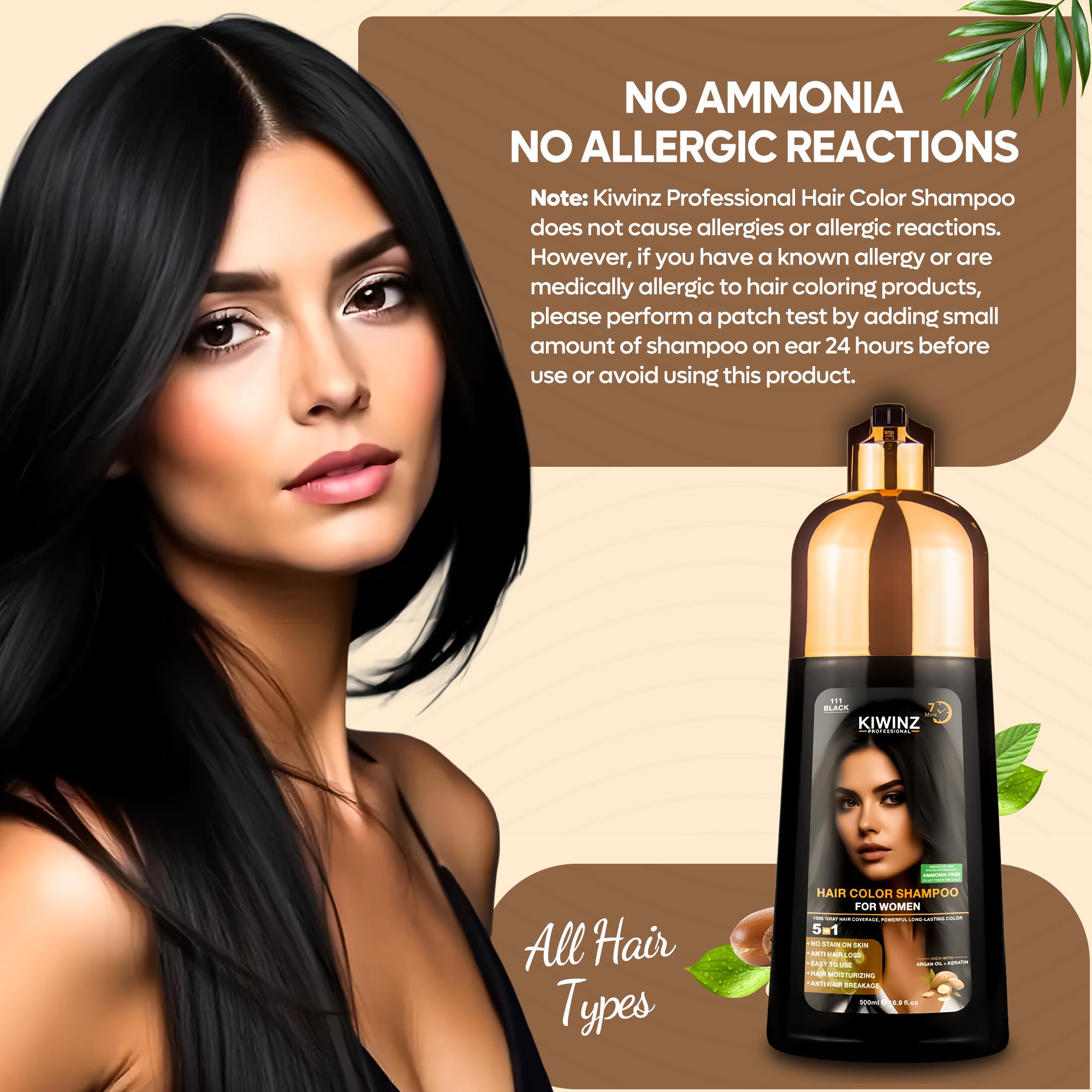 KIWINZ Professional 5-in-1 Women's Hair Dye Shampoo - Black Dry, Argan Oil & Keratin, No Stain, Anti-Hair Loss, Moisturizing, Breakage Repair, 500ml KIWINZ Professional 5-in-1 Women's Hair Dye Shampoo - Black Dry, Argan Oil & Keratin, No Stain, Anti-Hair Loss, Moisturizing, Breakage Repair, 500ml