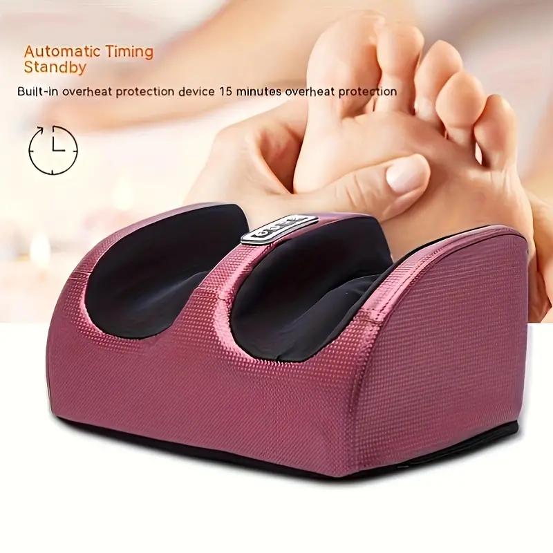 Fully automatic foot massager with heating rollers for massaging and kneading the feet and calves. Portable and suitable for home use.