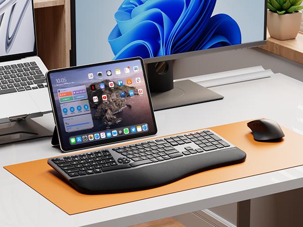 ProtoArc Ergonomic Wireless Keyboard Mouse, EKM01 Plus Full Size Ergo Bluetooth Keyboard Mouse Combo,Split Design,Wrist Rest,Multi-Device,Rechargeable