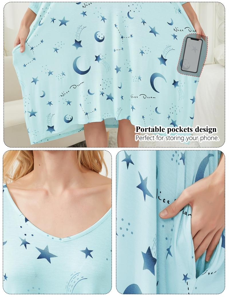 KFUBUO Plus Size Nightgown for Women V-Neck Sleep Dress Pjs Lounge Short Sleeves Sleepwear With Pocket Fit S-5XL Pajamas Elastic Loungewear Breathable Fabric KFUBUO Plus Size Nightgown for Women V-Neck Sleep Dress Pjs Lounge Short Sleeves Sleepwear With Pocket Fit S-5XL Pajamas Elastic Loungewear Breathable Fabric