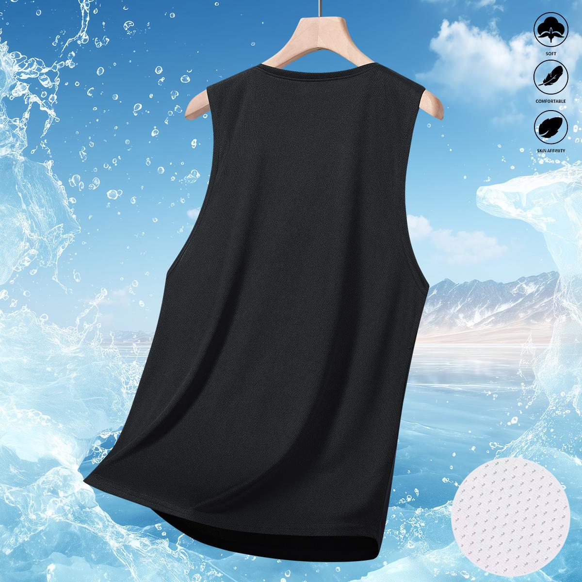 Men's Stylish Sleeveless Shirt - Perfect for Summer Outdoor & Indoor - Quick Dry & Breathable Letter Print Slightly Stretch Crew Neck Tank Top