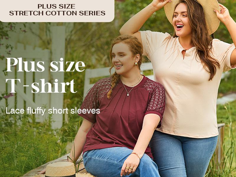 Eytino Plus Size Tops for Women Summer Lace Short Sleeve Crewneck Loose Casual Blouse Tunic T Shirts(1X-5X) Eytino Plus Size Tops for Women Summer Lace Short Sleeve Crewneck Loose Casual Blouse Tunic T Shirts(1X-5X)