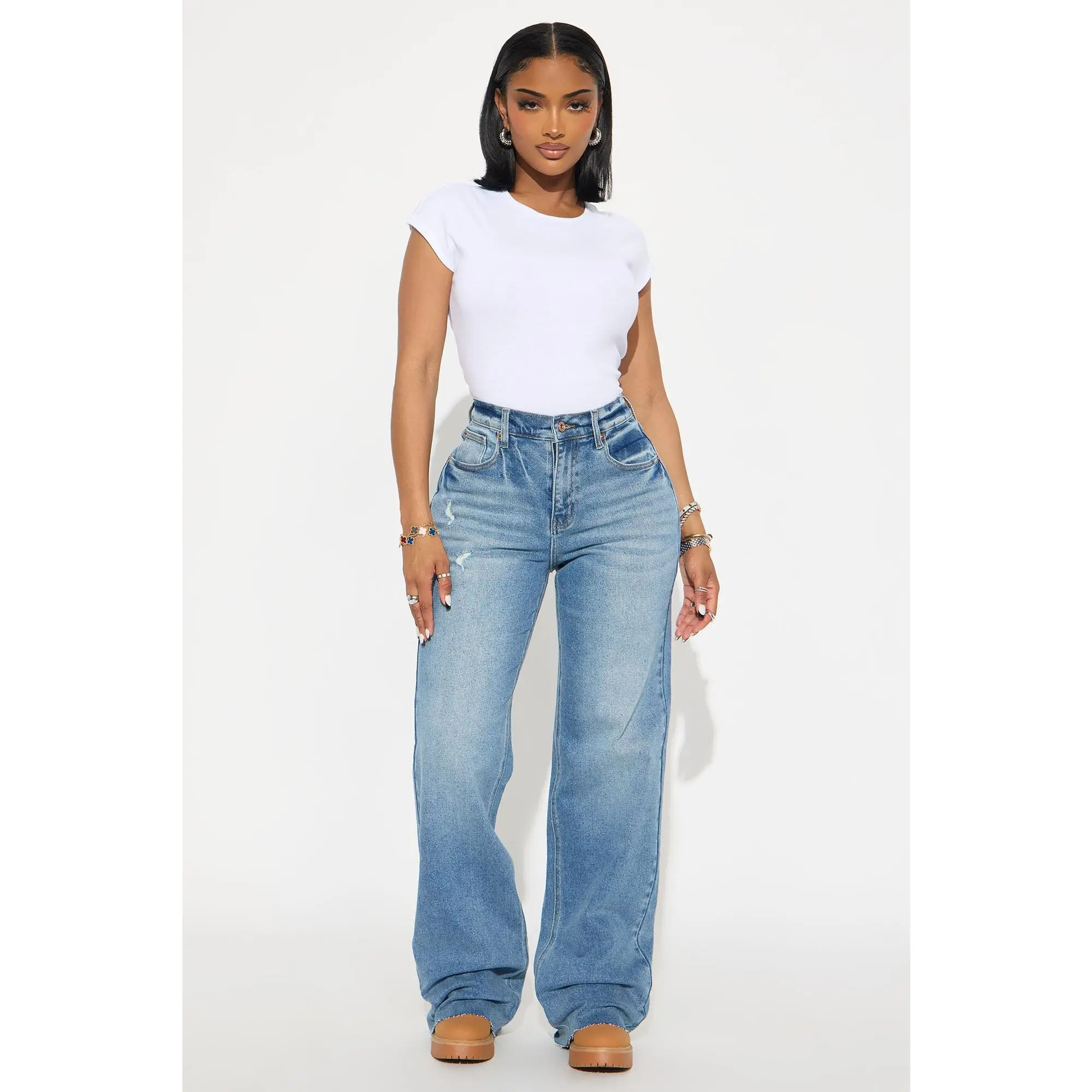 Tall Nova 90's Baby Basic Stretch Wide Leg Jean - Medium Wash