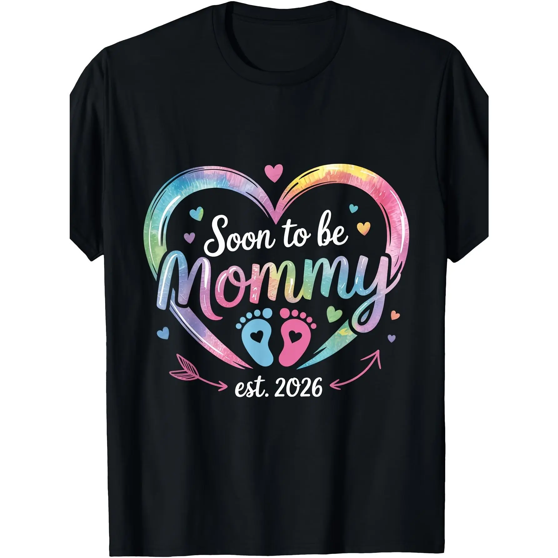 Classic 'Promoted to Mommy' Print Maternity T-Shirt, Lightweight Short Sleeve Crew Neck Knit Top, Breathable Casual Wear, Machine Washable Baby Shower Gift, Chic, Sports, Cotton, Easy Care Maintenance, Fitted, Graphic, Minimalist, Maternity Clothing, Preg
