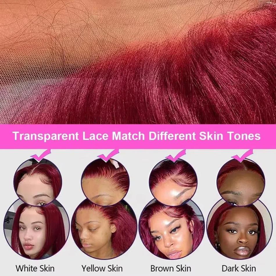 Burgundy 99J Lace Front Wig Straight 13x6 HD Lace Frontal Wig Human Hair For Women Pre Plucked Colored Lace Wig 180% Density