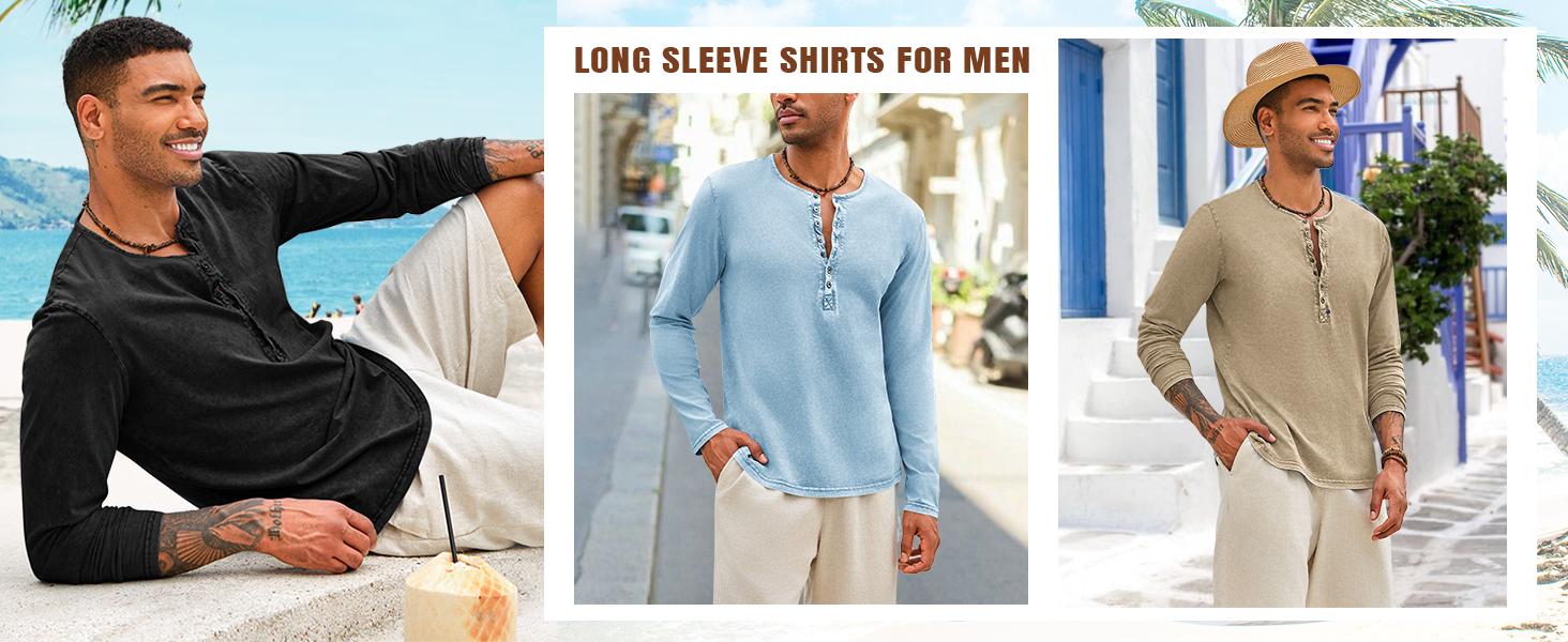PASLTER Mens Distressed Henley Shirts Retro Long Sleeve Tee Shirts Casual Button Down Washed T-Shirts for Men PASLTER Mens Distressed Henley Shirts Retro Long Sleeve Tee Shirts Casual Button Down Washed T-Shirts for Men