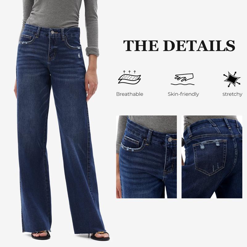 ONESO Mid-Waisted High Stretchy BBL Wide Leg Baggy All Season Jeans Tummy Control Holiday Party Distressed Denim Pants Woman Bottom Comfortable Denim Jeans OSW8019 Plus Size Regular Size #Jumpstartsale