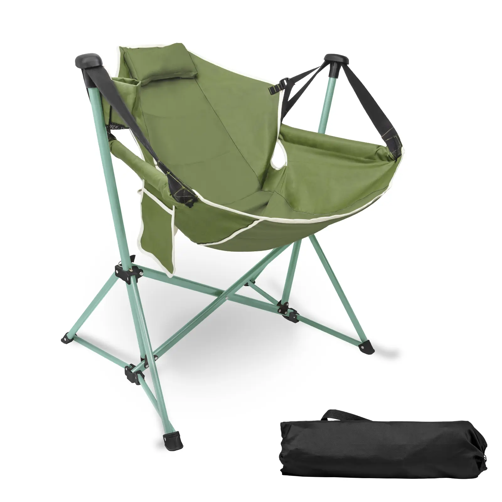 Folding Camping Chair Portable Rocking Chair with Footrest Collapsible Outdoor Sturdy Stable Heavy Duty Construction Quick Setup
