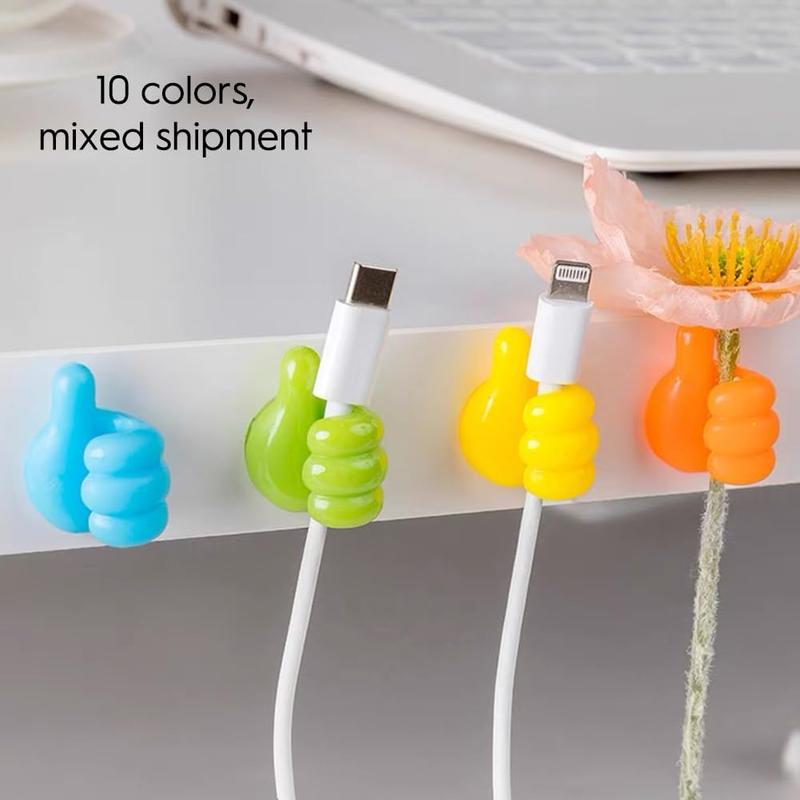 50-Pack Fun Self-Adhesive Thumb Wall Hooks & Cable Organizers Silicone No-Drill Damage-Free Flexible Durable Vibrant Color Mix for Home Office Storage
