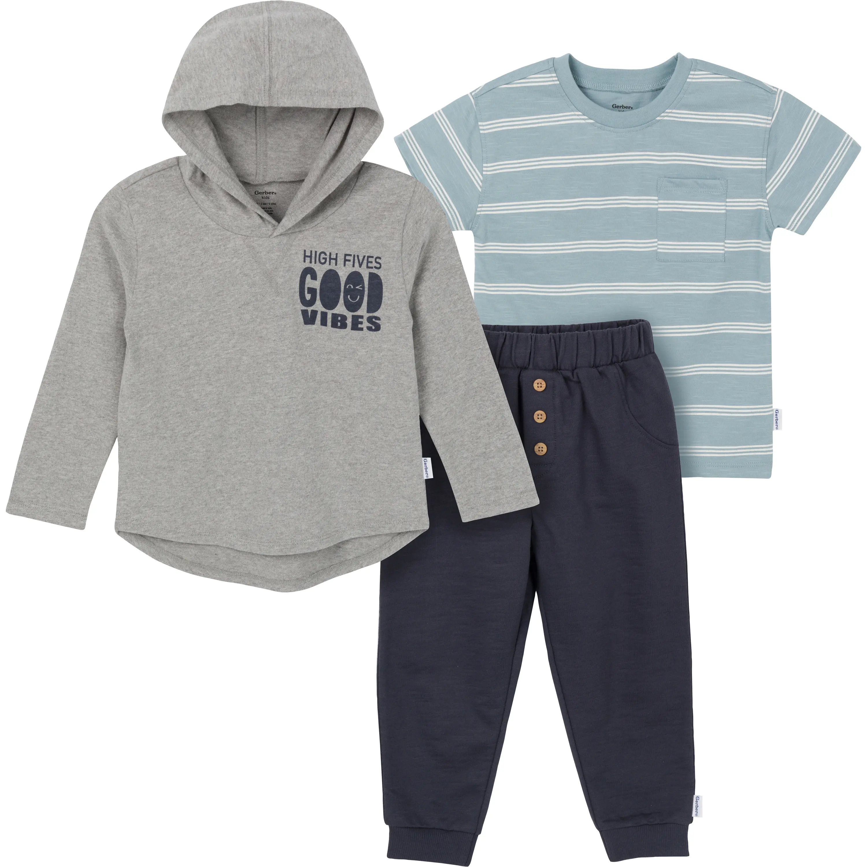 Gerber Toddler Boys' Cozy 3-Piece Athletic Outfit Set - Dinosaur Print Hoodie, T-Shirt, Cotton Blend Jogger Pants with Elastic Band (4T Clothes)