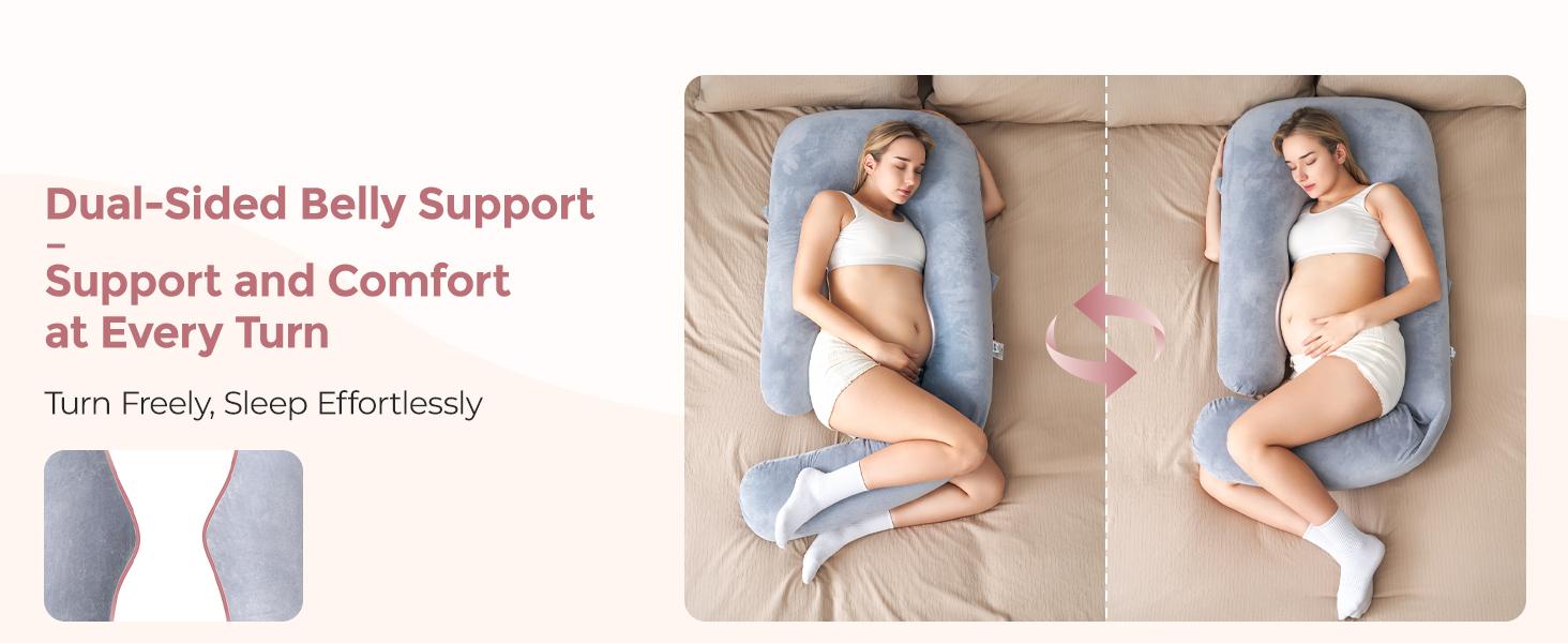 Momcozy Pregnancy Pillow for Sleeping, U Pro Maternity Pillow with Adjustable Leg Pillow and Removable Cover - Support for Back, Hips, Belly, Legs for Pregnant Women, 50-72 Inch Full Body Pillow, Grey【B】