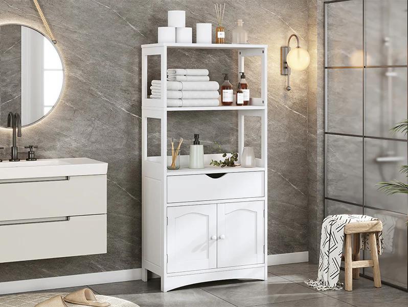 Sikaic Multifunctional Storage Cabinet with Microwave Space Drawer Kitchen Cupboard Apartment Furniture
