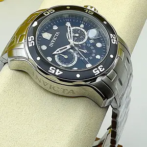 Invicta Men's Pro Diver Scuba Chronograph Watch 48mm Black Dial Silver Stainless Steel Bracelet Dress Watch