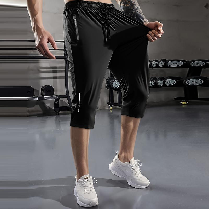 Men's summer ice silk seven-inch pants - Cool like ice silk, quick-drying, breathable, loose and casual outdoor sports pants, with zipped pockets, suitable for running, hiking and beach wear, summer sportswear | Sporty casual shorts