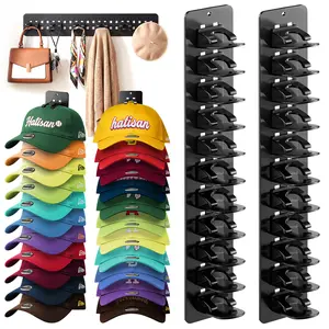 Wall-Mounted DIY Hat Organizer for Baseball Caps, Multilevel Detachable Hat Rack Can Hold Up to 22 Hats. Hat Storage Ideas Suitable for Closet Doors Bedroom and Wall Decorations, Hat Hangers for Wall with Adehesive and Nail, Space-Sving Hat Holder for Men